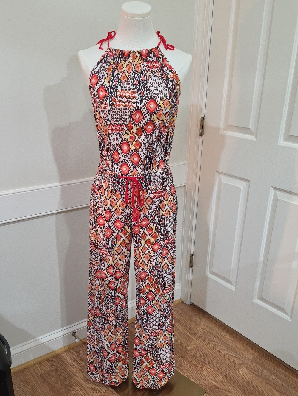 TOXiK3 Bohemian Geometric Print Sleeveless Halter Jumpsuit - Size M